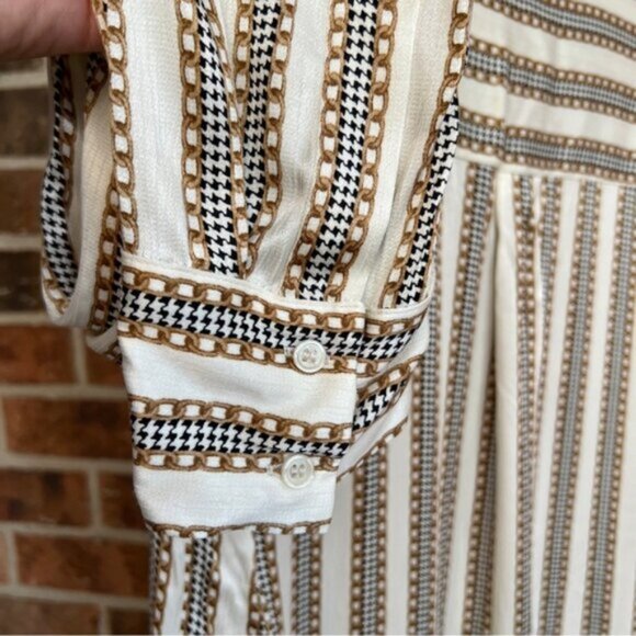 Zara   NEW Ivory Chain Houndstooth Striped Print Satin Button Down Top Blo… - Picture 8 of 13